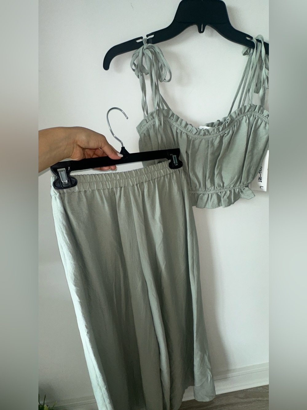 HYFVE Sage Green Tie-Strap Crop Top & Wide Leg Pants Set - Picture 6 of 8
